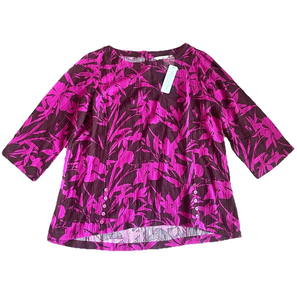 Soft Surroundings Tropical Gauze Tunic Large Fuchsia Textured Cotton‎ Blouse